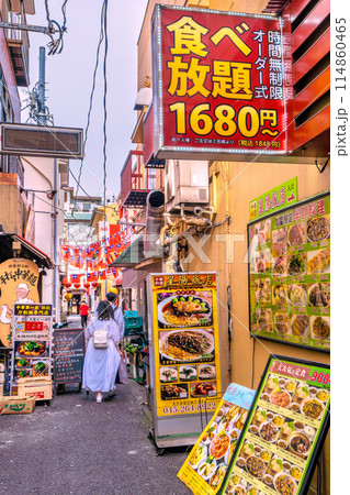 日本の横浜都市景観 5月。横浜中華街の台南小路などを望む＝23日 114860465