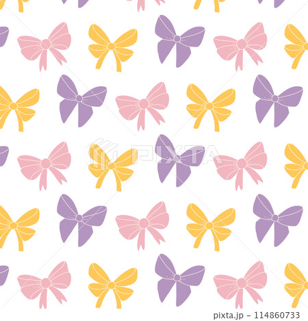 Seamless pattern with ribbon bows. Pattern with bows for gifts in hand drawn style. Vector illustration. Seamless pattern with ribbon bows. Pattern with bows for gifts in hand drawn style. Vector illustration. 114860733