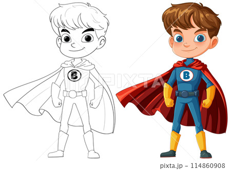 Superhero Kid in Action and Sketch Superhero Kid in Action and Sketch 114860908