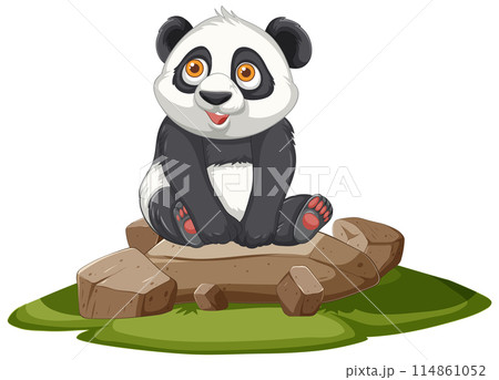 Cute Panda Sitting on Rocks 114861052
