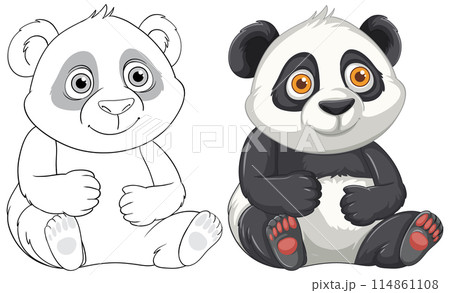 Cute Panda Illustration with Outline Cute Panda Illustration with Outline 114861108