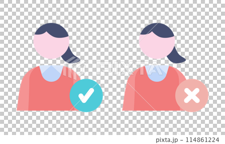 女性　チェック　バツ 114861224