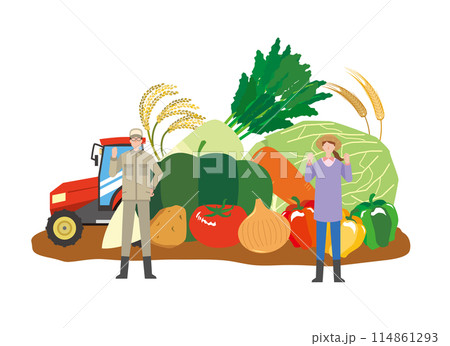 農産物と農家夫婦 農産物と農家夫婦 114861293