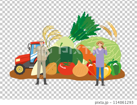 農産物と農家夫婦 農産物と農家夫婦 114861293