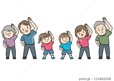 体操をする6人家族 114862006