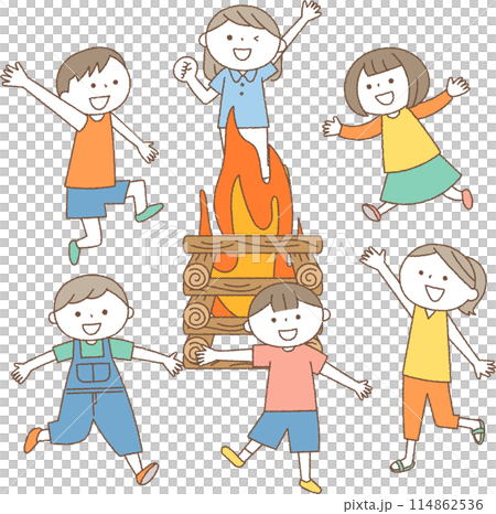 Children having a campfire 114862536