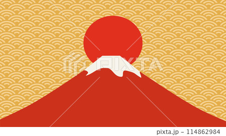 赤富士と日の出の背景イラスト 横長 114862984