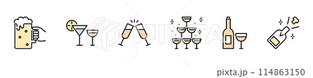 お酒のアイコンセット　乾杯　ビール　ワイン　シャンパン　カクテル 114863150