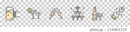 お酒のアイコンセット　乾杯　ビール　ワイン　シャンパン　カクテル 114863150