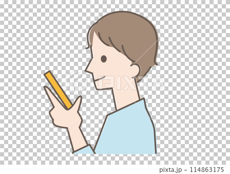 スマートフォンを操作する横顔の男性 スマートフォンを操作する横顔の男性 114863175
