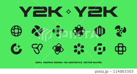Y2K style elements. 2000s vector shapes. Y2K style elements. 2000s vector shapes. 114863303