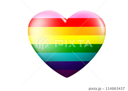 3d colorful rainbow cartoon heart shape isolated on white background 3d illustration. 114863437