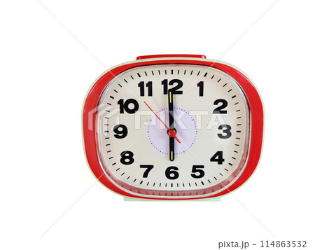 red alarm clock isolated on white red alarm clock isolated on white 114863532