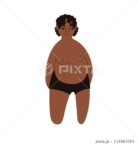 Flat Latino man in underwear. Brown skin person with black hair in cartoon style for multinational and diversity designs. Vector illustration. 114863563