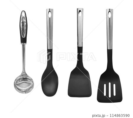 Ladle, turner, kitchen utensils isolated on white 114863590
