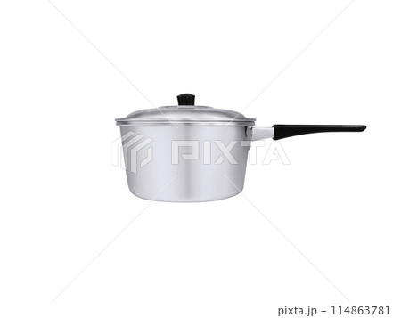 Aluminum pot with lid isolated on white background 114863781