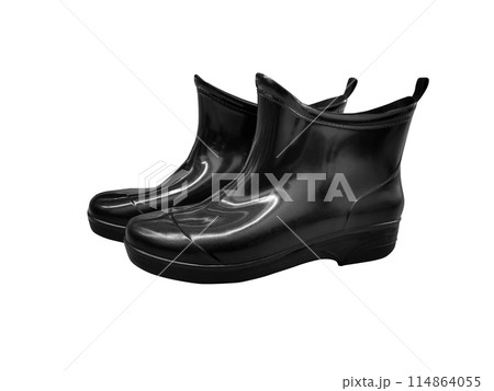 black rubber boots on a white background black rubber boots on a white background 114864055