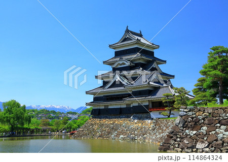 残雪の北アルプスと国宝松本城 残雪の北アルプスと国宝松本城 114864324