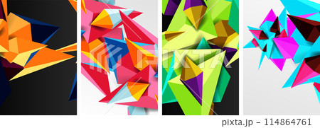 Set of triangle geometric low poly 3d shapes posters 114864761