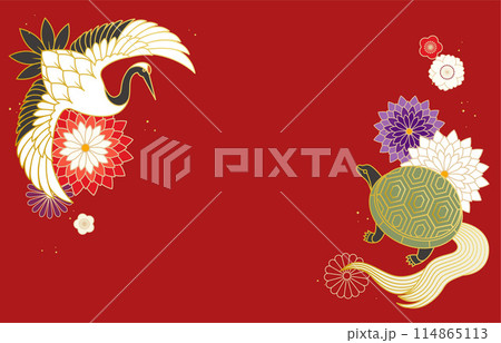鶴と亀と和花の背景イラスト素材 ベクター 縁起物 寿 敬老の日 長寿 白背景 鶴と亀と和花の背景イラスト素材 ベクター 縁起物 寿 敬老の日 長寿 白背景 114865113