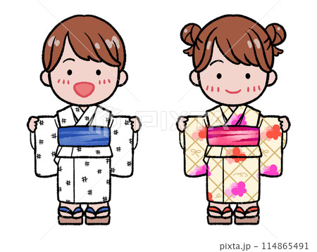 子どもの浴衣イラスト　男の子と女の子 114865491