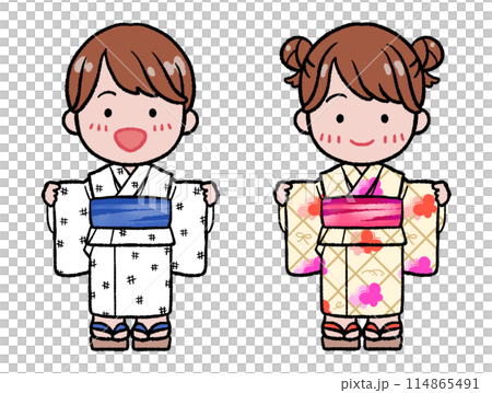 子どもの浴衣イラスト　男の子と女の子 114865491
