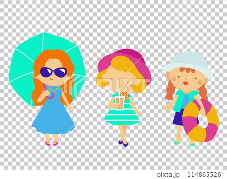 夏休みにお出かけする女の子たち 114865526