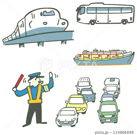公共交通手段と渋滞と屋形船 イラスト素材 公共交通手段と渋滞と屋形船 イラスト素材 114866899