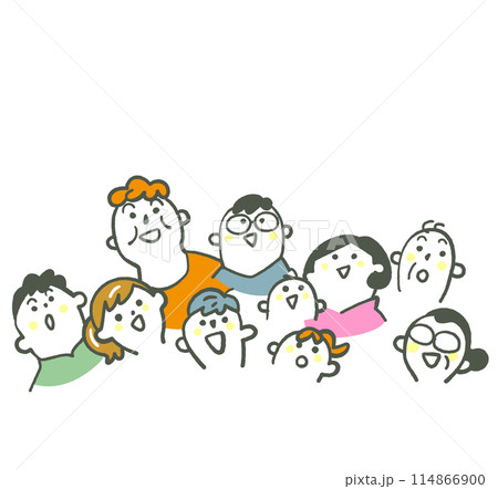 空を見上げて完成を上げる人々　イラスト素材 114866900