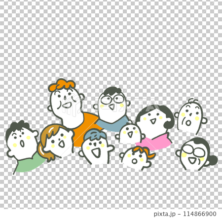 空を見上げて完成を上げる人々　イラスト素材 114866900
