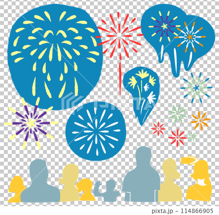 煙火升空，人們抬頭插畫素材 114866905