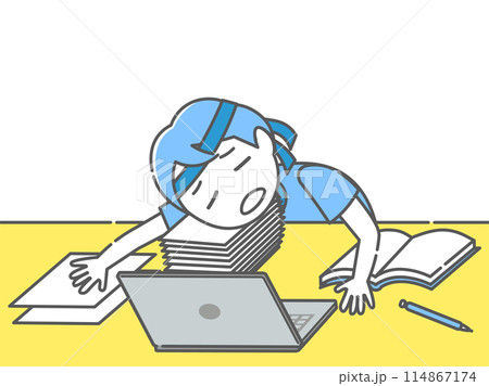 迫りくる締切に落胆する人(背景なし) 114867174