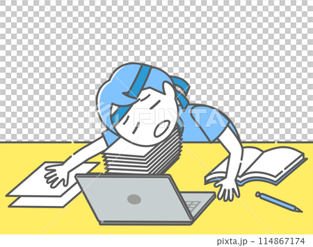 迫りくる締切に落胆する人(背景なし) 114867174