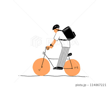 自転車に乗ったフードデリバリー配達員の男性 114867221