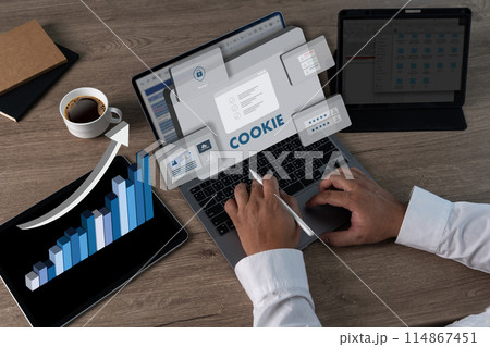 Allow all cookies and Cookie policy information pop-up window on laptop Allow all cookies and Cookie policy information pop-up window on laptop 114867451