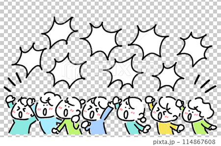 大声で抗議する人々　吹き出し　怒り　抗議デモ　反対運動　訴え　シンプルな線画イラスト 114867608
