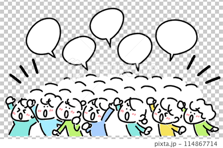 人們大聲抗議，言論泡沫，憤怒，抗議示威，反運動，呼籲，簡單的線條畫插圖 114867714