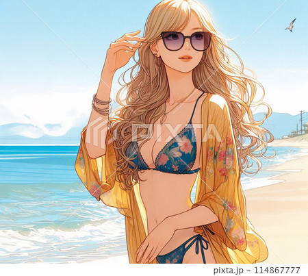 夏の浜辺の美少女 114867777