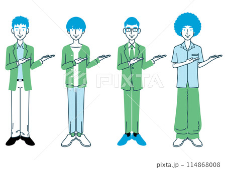 いろいろな髪型・服装をした男性のイラスト 114868008