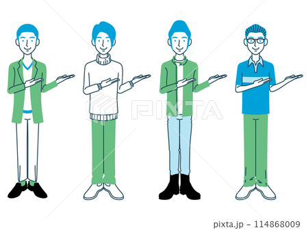 いろいろな髪型・服装をした男性のイラスト 114868009