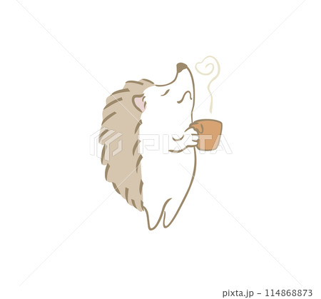 目を閉じてコーヒーの香りをたのしむハリネズミのイラスト 目を閉じてコーヒーの香りをたのしむハリネズミのイラスト 114868873