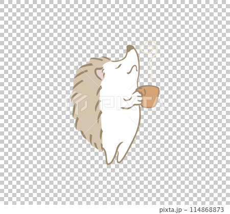 目を閉じてコーヒーの香りをたのしむハリネズミのイラスト 目を閉じてコーヒーの香りをたのしむハリネズミのイラスト 114868873