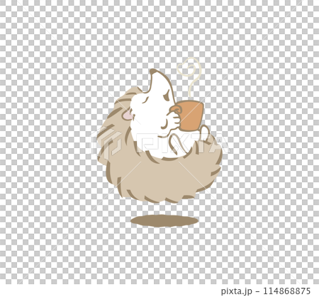 Illustration of a hedgehog enjoying the aroma of coffee 114868875
