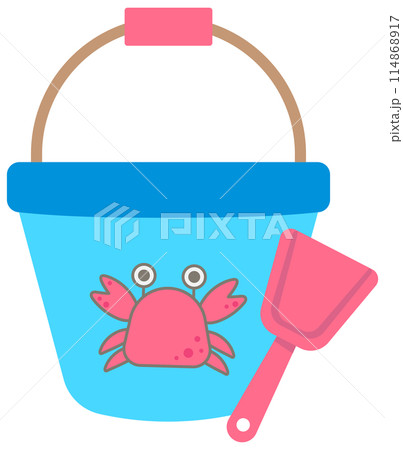 cute sweet hand drawn colorful toys for kid illustration beach sand bucket and shovel 114868917