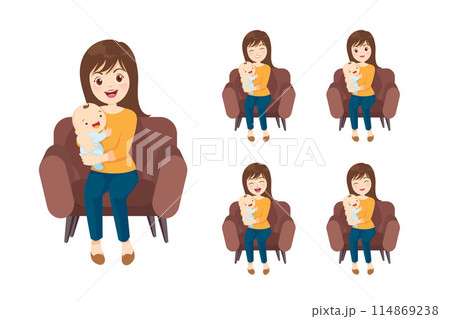 Beautiful woman holds a baby in her arms 114869238