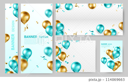 Set of various banner designs with beautiful balloons Vector illustration 114869663