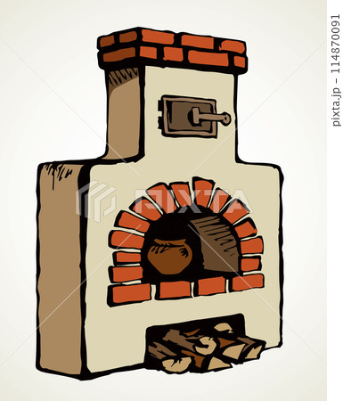 Old Russian stove. Vector drawing 114870091