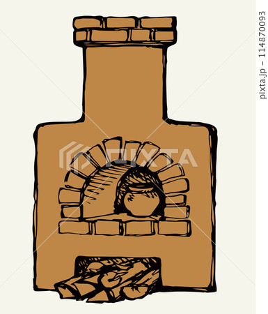 Old Russian stove. Vector drawing 114870093