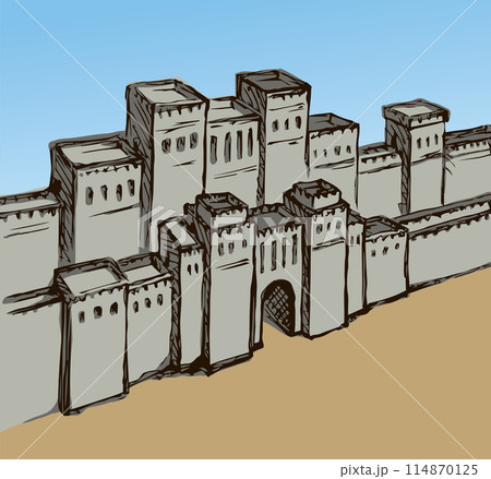 Babylonian Gate. Vector drawing scene Babylonian Gate. Vector drawing scene 114870125