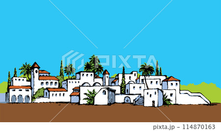 City in a desert. Vector drawing 114870163